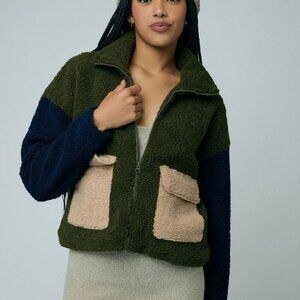 Forever 21 Almost Famous Colorblock Faux Sherpa Jacket Coat L NEW …